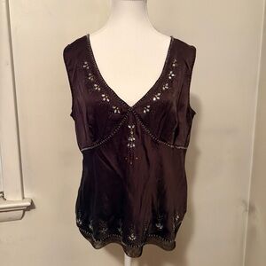 New York & Company Beaded V-Neck Brown Sleeveless Camisole